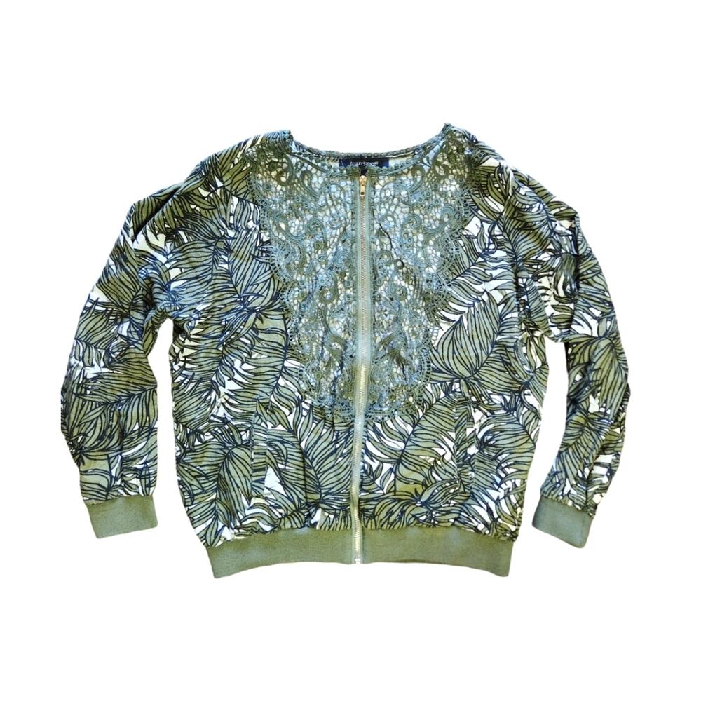 Ashley Stewart palm jacket lightweight lace front green and white size 12